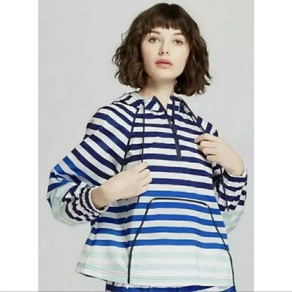 Hunter for Target Blue Striped Water Proof Half Zip Rain Jacket small